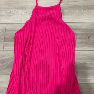 Fuchsia high neck pleated tank